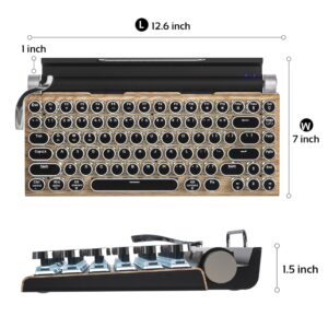 Retro Typewriter Keyboard Wireless Mechanical Keyboard, 83-Key Blue Switches Bluetooth 5.0 Vintage Punk Round Keycap, 14 Modes LED Backlight, Type-C, Compatible with PC/Laptop/Mac/Pad/Phone, Wood