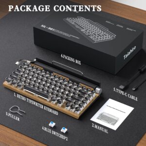 Retro Typewriter Keyboard Wireless Mechanical Keyboard, 83-Key Blue Switches Bluetooth 5.0 Vintage Punk Round Keycap, 14 Modes LED Backlight, Type-C, Compatible with PC/Laptop/Mac/Pad/Phone, Wood