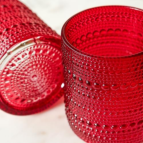 Kate Aspen Hobnail Beaded Drinking Glasses Vintage Glassware Set | Cocktail Glass Set, Juice Glass, Water Cups | Makes A Great Hostess Gift, Gift for Newlyweds (Red)