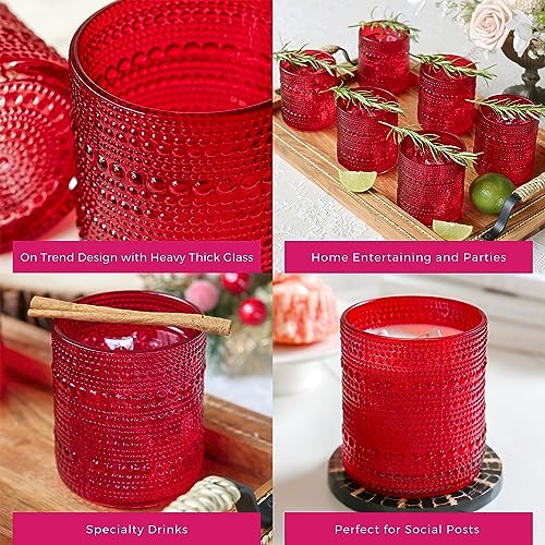 Kate Aspen Hobnail Beaded Drinking Glasses Vintage Glassware Set | Cocktail Glass Set, Juice Glass, Water Cups | Makes A Great Hostess Gift, Gift for Newlyweds (Red)