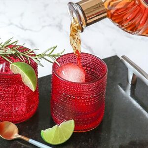 Kate Aspen Hobnail Beaded Drinking Glasses Vintage Glassware Set | Cocktail Glass Set, Juice Glass, Water Cups | Makes A Great Hostess Gift, Gift for Newlyweds (Red)