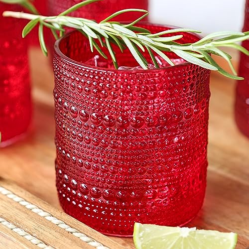 Kate Aspen Hobnail Beaded Drinking Glasses Vintage Glassware Set | Cocktail Glass Set, Juice Glass, Water Cups | Makes A Great Hostess Gift, Gift for Newlyweds (Red)