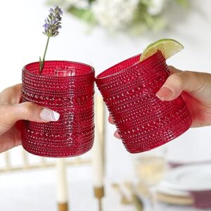 Kate Aspen Hobnail Beaded Drinking Glasses Vintage Glassware Set | Cocktail Glass Set, Juice Glass, Water Cups | Makes A Great Hostess Gift, Gift for Newlyweds (Red)