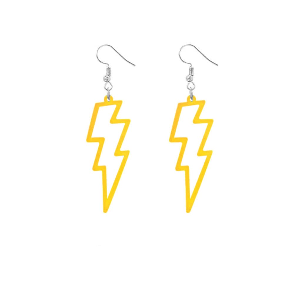 RUIZHEN 80s Neon Earrings Halloween Lightning Earrings Retro Acrylic Drop Dangle for Women 80's Party (dark yellow)