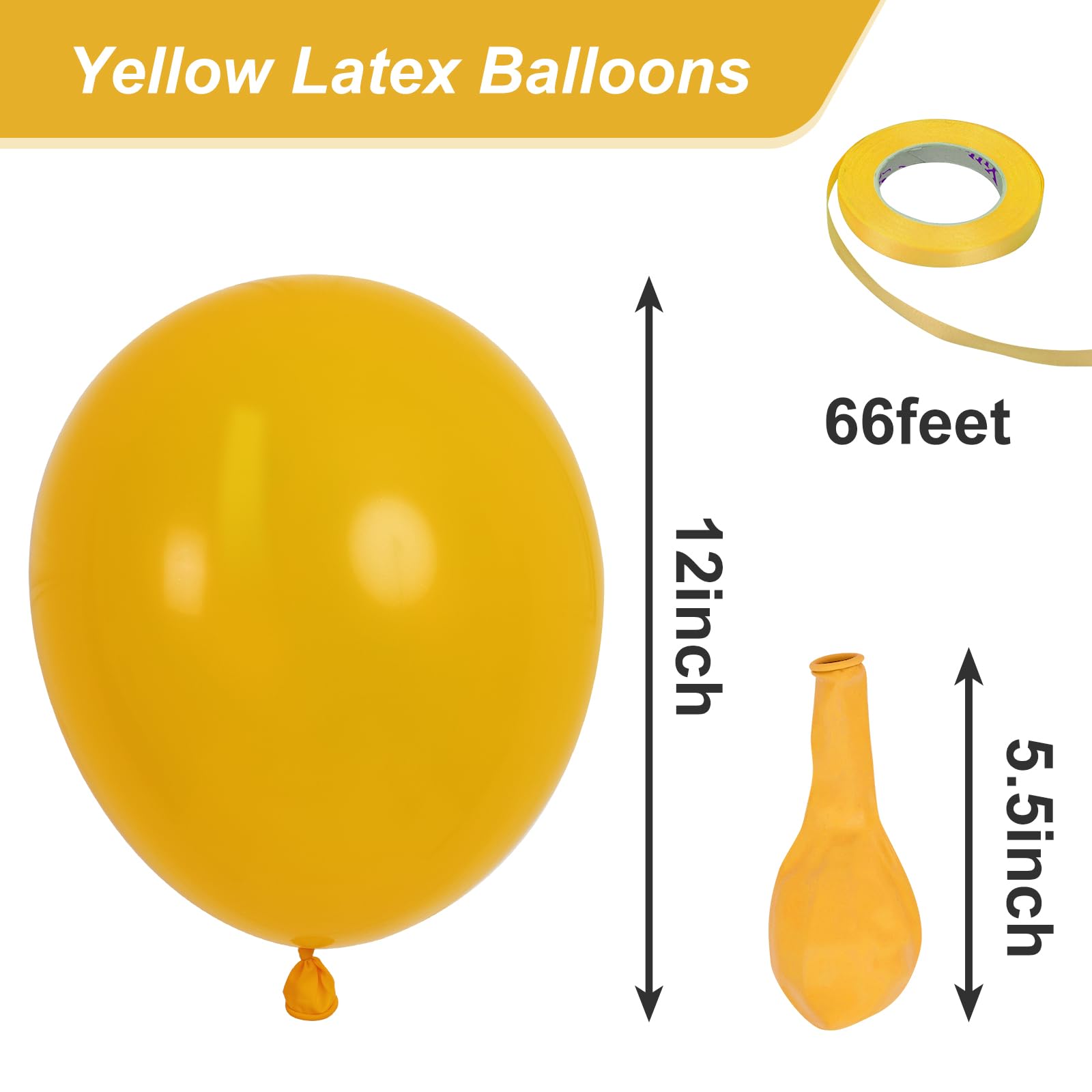 RUBFAC 65pcs Retro Yellow Latex Balloons, 12 Inches Helium Party Balloons with Ribbon for Wedding, Birthday, Graduation, Baby Shower, Bridal Shower