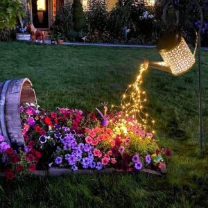 solar watering can with garden decor lights,retro waterproof copper solar twinkle lights for outdoor,pathway,yard, deck,patio,walkway,lawn,courtyard party art decorations(large)