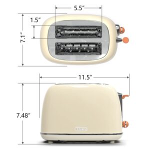 Toaster 2 slice, KitchMix Retro Stainless Steel Toaster with 6 Settings, 1.5 In Extra Wide Slots, Bagel/Defrost/Cancel Function, Removable Crumb Tray (Cream)