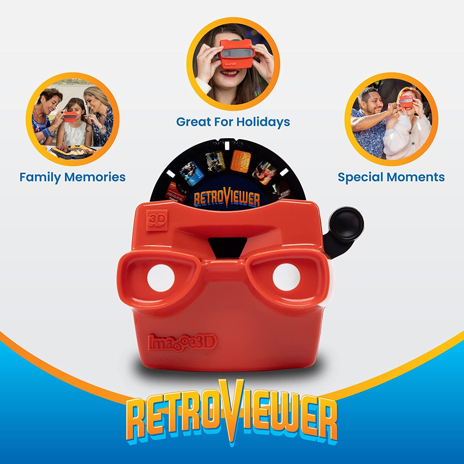 IMAGE3D Custom Viewfinder Reel Plus RetroViewer - for Kids, & Adults, Classic Toys, Slide Viewer, Retro, Vintage, May Work in Old Toys (Red)