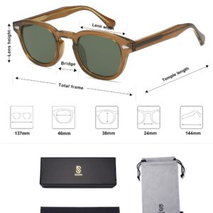 SOJOS Retro Small Round Sunglasses for Men Women Trendy Circle Style UV400 Lenses Unisex Sun Glasses SJ2251, Olive Green Frame/Dark Green Lens