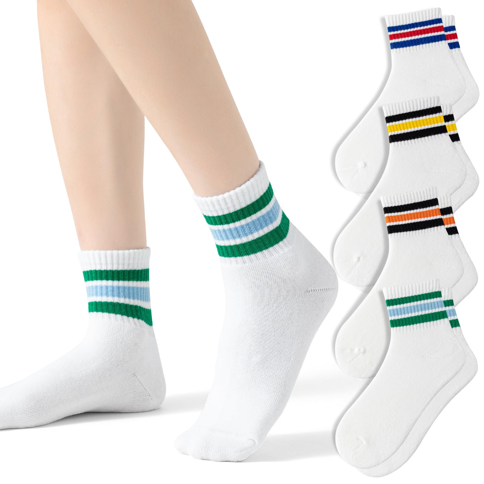 Fszsaa Novelty Socks For Women Striped Retro Mini Crew Socks Sporty Calf Socks Casual Cotton Ankle Socks Women