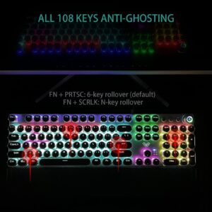 AULA F2088 Typewriter Style Mechanical Gaming Keyboard Blue Switches,Rainbow LED Backlit,Removable Wrist Rest,Media Control Knob,Retro Punk Round Keycaps,USB Wired Computer Keyboard