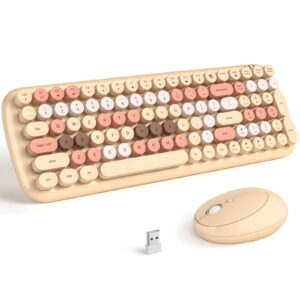 mofii wireless keyboard and mouse combo, 2.4g retro typewriter wireless keyboard with number pad and optical ambidextrous wireless mouse for pc/computer/laptop/desktop/mac (milk tea colorful)