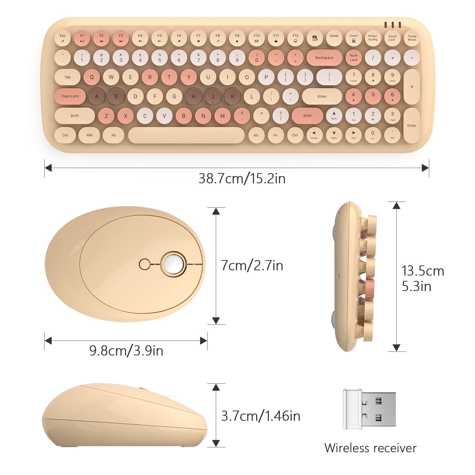 MOFII Wireless Keyboard and Mouse Combo, 2.4G Retro Typewriter Wireless Keyboard with Number Pad and Optical Ambidextrous Wireless Mouse for PC/Computer/Laptop/Desktop/Mac (Milk Tea Colorful)