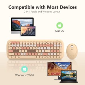 MOFII Wireless Keyboard and Mouse Combo, 2.4G Retro Typewriter Wireless Keyboard with Number Pad and Optical Ambidextrous Wireless Mouse for PC/Computer/Laptop/Desktop/Mac (Milk Tea Colorful)