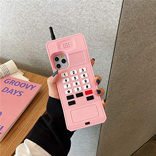 Lubiogio Retro Phone Case for iPhone 13 Pro Max,3D Cute Cartoon Kawaii Retro Classic Stand Phone Shape Kids Girls Women Soft Silicone Rubber Case for iPhone 13 Pro Max 6.7 inch(Retro Phone Pink)