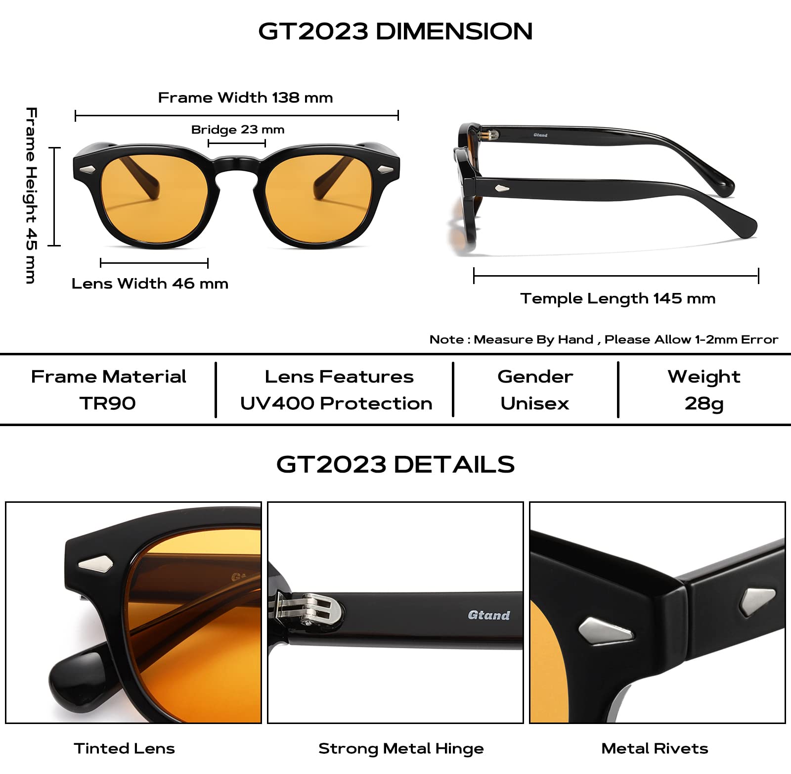 Gtand Unisex Vintage Retro Round Style Tinted Sunglasses For Men Women Fashion Circle Sun Glasses 46mm