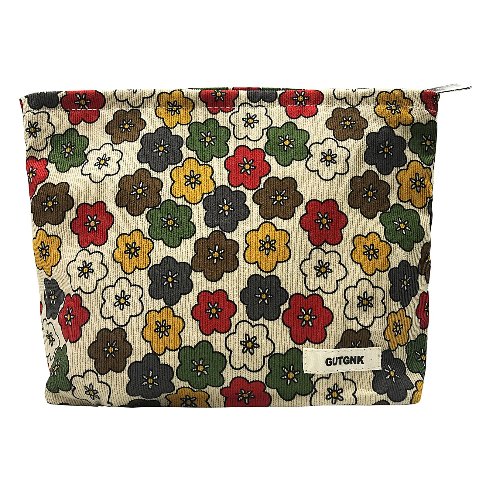 GUTGNK Women's Cosmetic Bag, Corduroy Cosmetic Bag Retro Flowers Travel Cosmetic Bag Small Cosmetic Bag Skin Care Cosmetic Change and Wash Handy Bag Zipper Organizer