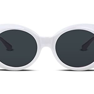 FEISEDY Sunglasses White Oval Clout Goggles for Women Men Retro Round Trendy Rimmed Clueless Costume Frame B2253