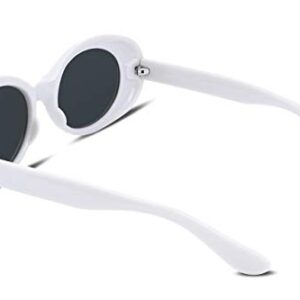 FEISEDY Sunglasses White Oval Clout Goggles for Women Men Retro Round Trendy Rimmed Clueless Costume Frame B2253