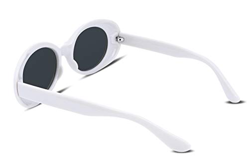 FEISEDY Sunglasses White Oval Clout Goggles for Women Men Retro Round Trendy Rimmed Clueless Costume Frame B2253