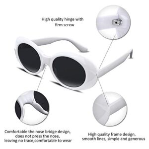 FEISEDY Sunglasses White Oval Clout Goggles for Women Men Retro Round Trendy Rimmed Clueless Costume Frame B2253