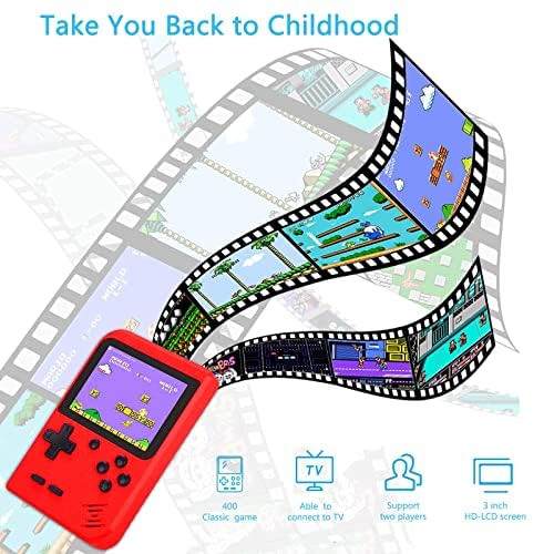 Tlsdosp Retro Handheld Game Console, Portable Retro Video Game Console with 400 Classical FC Games, 3.0-Inch Screen. Storage Bag. 1020mAh Rechargeable Battery Support for Connecting TV and Two Players