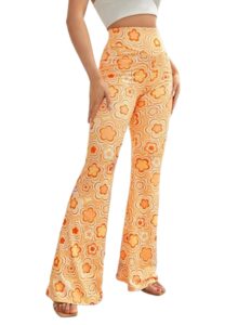 70s flare pants for women - edc rave festival outfit high waist bell bottom boho cute groovy disco trousers(orange, m, 1050e)