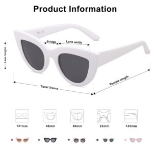 SOJOS Retro Small Vintage Cat Eye Sunglasses for Women Cute Fashion UV400 Sunnies SJ2939, White/Grey