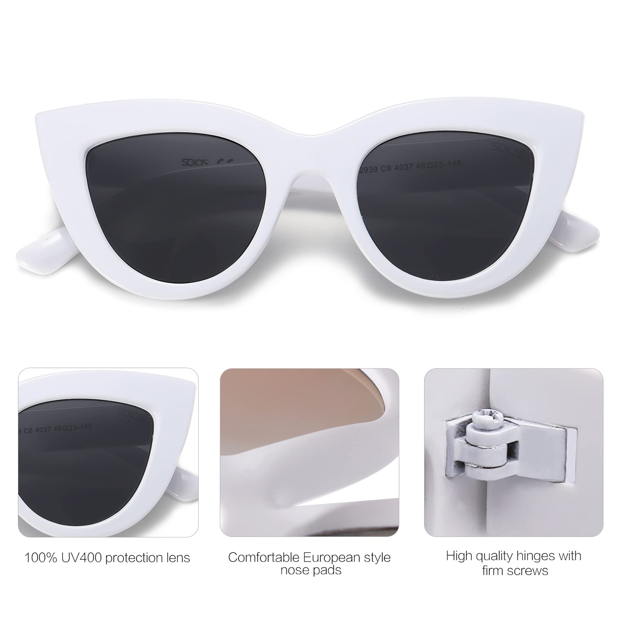 SOJOS Retro Small Vintage Cat Eye Sunglasses for Women Cute Fashion UV400 Sunnies SJ2939, White/Grey