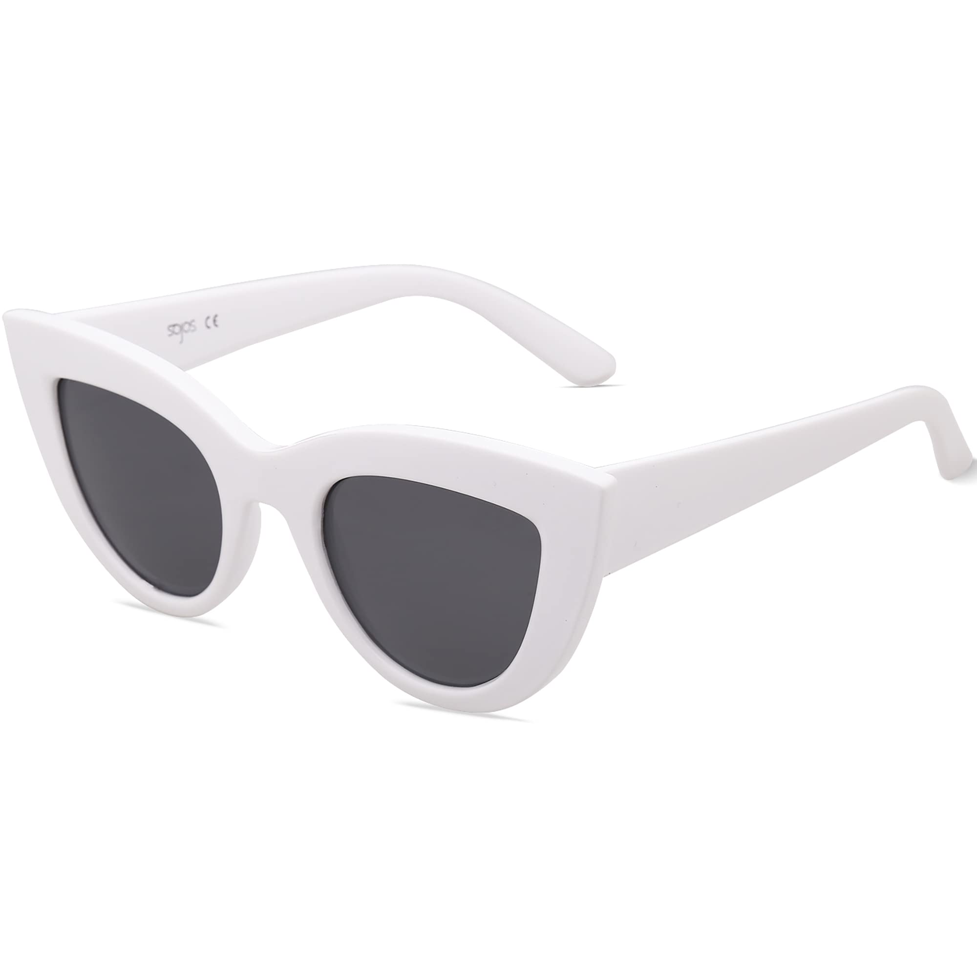 SOJOS Retro Small Vintage Cat Eye Sunglasses for Women Cute Fashion UV400 Sunnies SJ2939, White/Grey