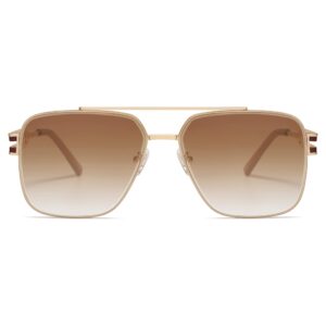 sojos retro square metal frame unisex sunglasses with gold frame and brown lens