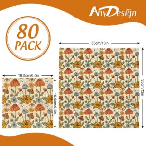 AnyDesign 80Pcs Boho Floral Paper Napkins Disposable Mushroom Flower Eyes Luncheon Napkins Retro Hippie Dessert Dinner Hand Napkin for Birthday Wedding Bridal Shower Tea Party, 6.5 x 6.5 Inch