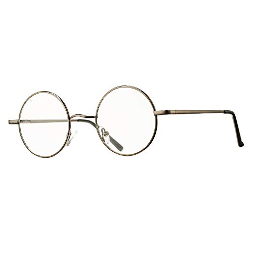 Pro Acme Non Prescription Clear Lens Glasses Retro Small Round Metal Frame (Gunmetal)