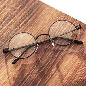 Pro Acme Non Prescription Clear Lens Glasses Retro Small Round Metal Frame (Gunmetal)