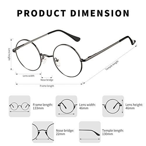 Pro Acme Non Prescription Clear Lens Glasses Retro Small Round Metal Frame (Gunmetal)