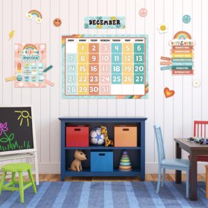 Updated 62Pcs Retro Bulletin Board Borders Classroom Decorations Calendar Season Weather Week Chart Educational Posters Retro Classroom Decor Theme Sets for Kindergarten Home School Classroom Supplies