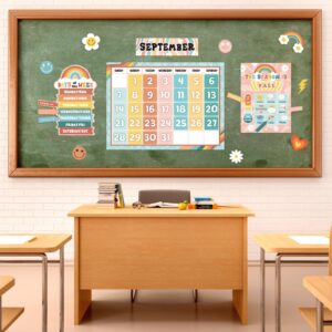 Updated 62Pcs Retro Bulletin Board Borders Classroom Decorations Calendar Season Weather Week Chart Educational Posters Retro Classroom Decor Theme Sets for Kindergarten Home School Classroom Supplies