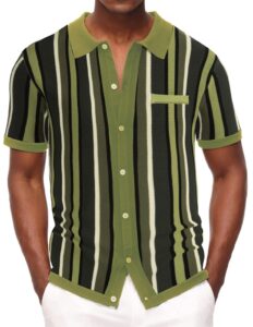 pj paul jones mens short sleeve knit golf shirt retro 90s stripe polo shirts green l