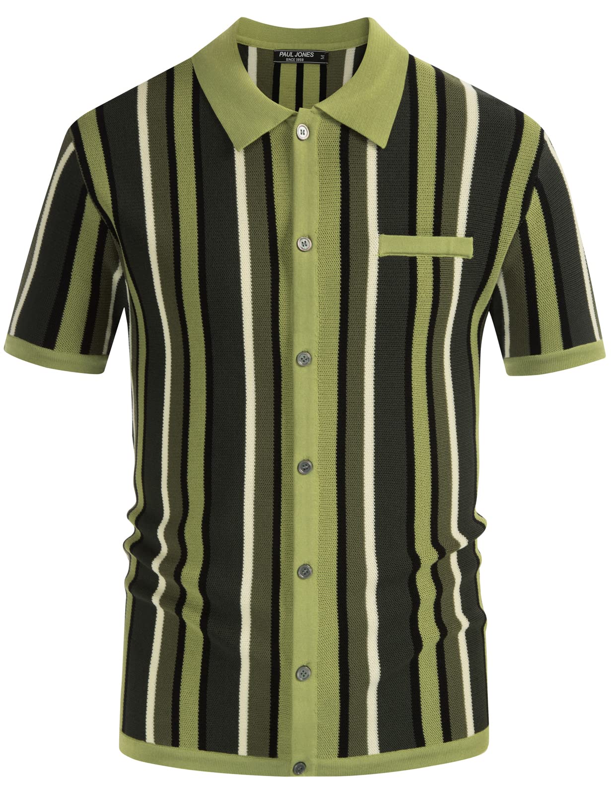 PJ PAUL JONES Mens Short Sleeve Knit Golf Shirt Retro 90s Stripe Polo Shirts Green L