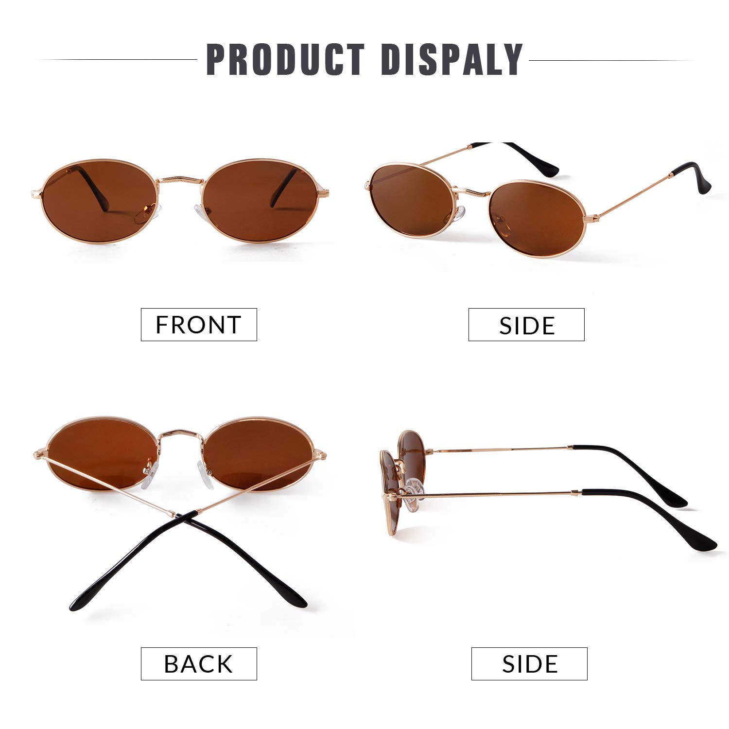 GIFIORE Oval Sunglasses Vintage Retro 90s Sunglasses Trendy Designer Glasses for Women Men (2 Pack: Black+Brown)