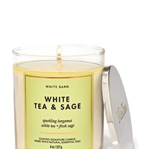 Bath & Body Works, White Barn 1-Wick Candle w/Essential Oils - 7 oz - New Core Scents! (White Tea & Sage)