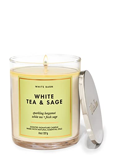 Bath & Body Works, White Barn 1-Wick Candle w/Essential Oils - 7 oz - New Core Scents! (White Tea & Sage)