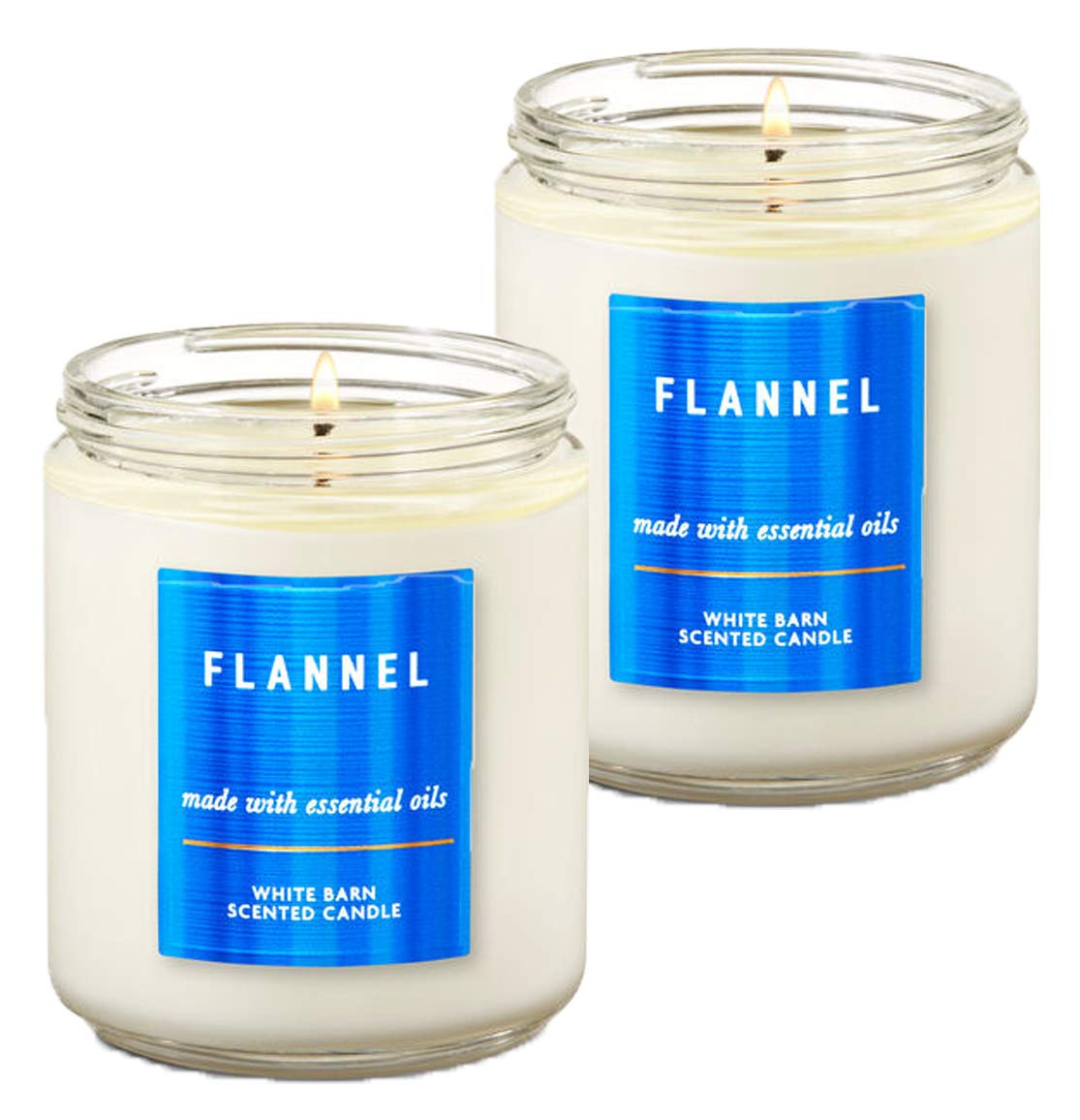 Bath & Body Works White Barn Flannel Single Wick Scented Candle with Essential Oils 7 oz / 198 g each Pack of 2