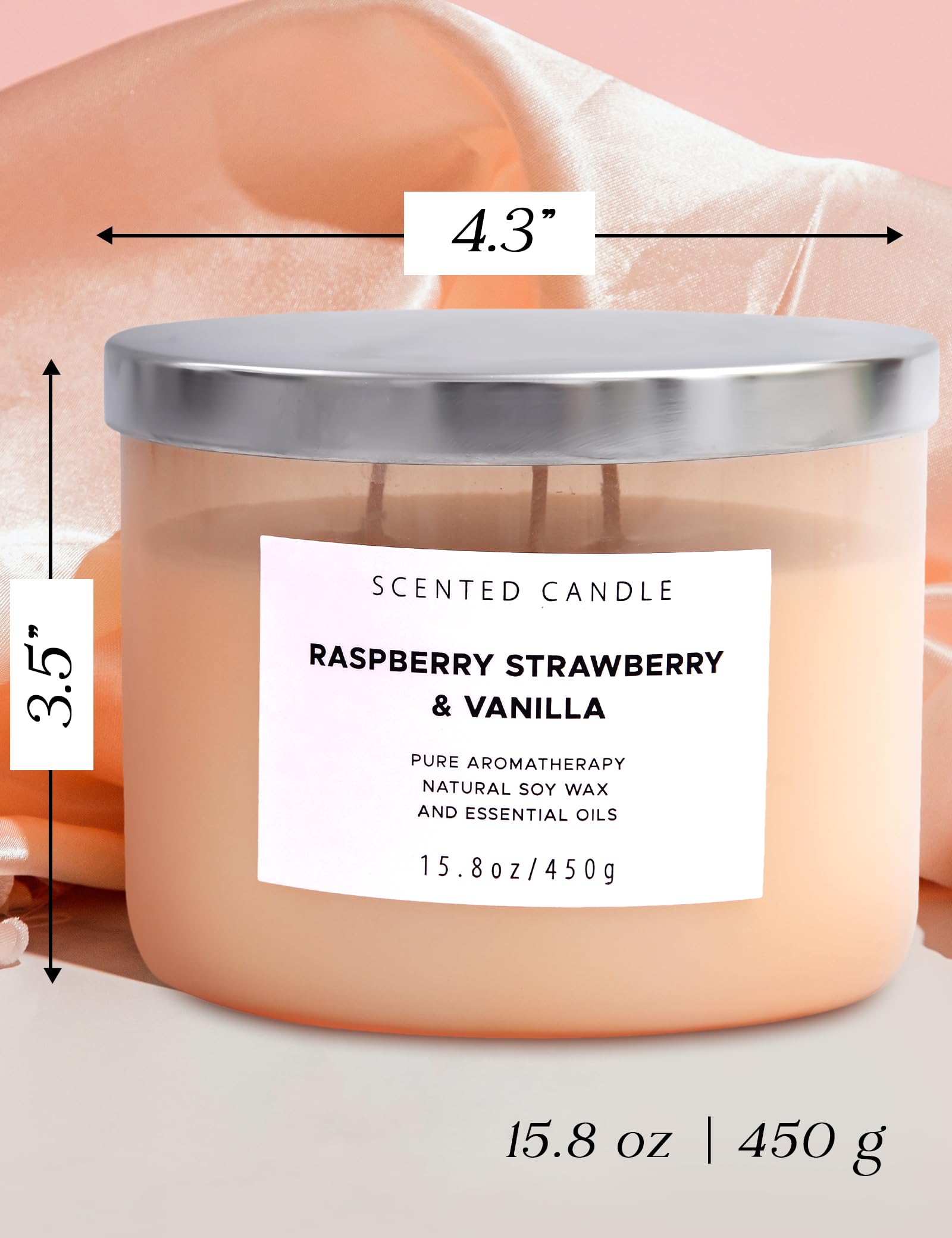 Raspberry Strawberry Vanilla Scented Candles for Home | Natural 3 Wick Soy Candle | Calming Aromatherapy Candle Gift for Women and Men | 15.8 Oz Large Relaxing Candle Highly Scented