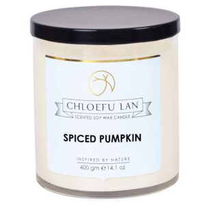 chloefu lan farmhouse spiced pumpkin candle fall candles large jar, 100% natural soy candle for home scented,highly scented,100 hours long burning candle, 14.1oz, glass jar candle gifts for halloween
