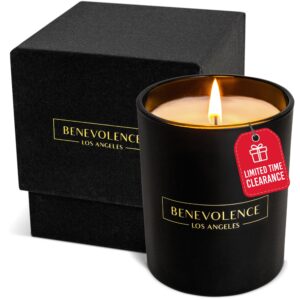 benevolence la clearance candles | bergamot & jasmine scented candle | 6 oz black scented candle in a glass jar | manly indulgence candles | natural scented candles for men and women