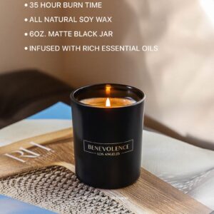 Benevolence LA Clearance Candles | Bergamot & Jasmine Scented Candle | 6 oz Black Scented Candle in a Glass Jar | Manly Indulgence Candles | Natural Scented Candles for Men and Women