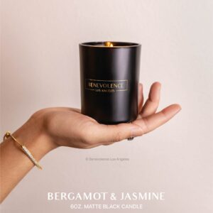 Benevolence LA Clearance Candles | Bergamot & Jasmine Scented Candle | 6 oz Black Scented Candle in a Glass Jar | Manly Indulgence Candles | Natural Scented Candles for Men and Women