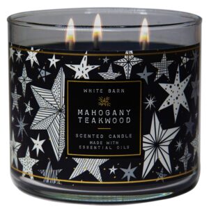 White Barn Bath and Body Works, 3-Wick Candle w/Essential Oils - 14.5 oz - 2020 Holidays Scents! (Mahogany Teakwood)