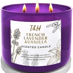 Lavender Vanilla Aromatherapy Candle 3-Wick | Scented Candle for Home | 15.8 oz Large Soy Candle | Relaxing Candle with Long Lasting Fragrance | Decorative Candle Gift for Women